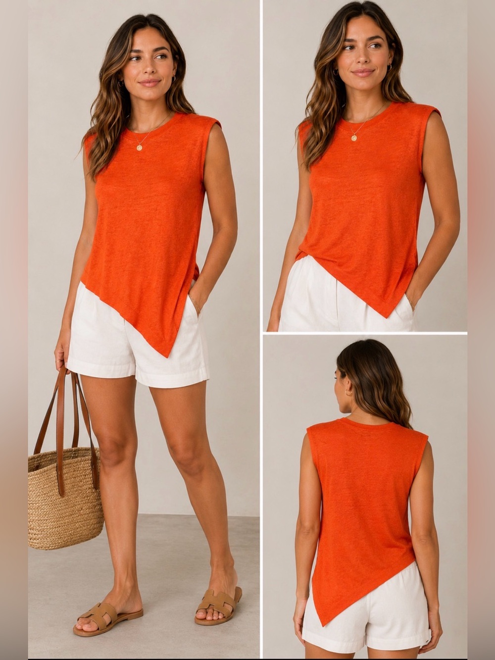 Theory Sleeveless Orange Asymmetric Hem Tank Top size M